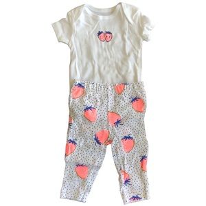 NWOT Carter's 3M Girls Matching Onesie / Pants Strawberry Blue Pink White Cute